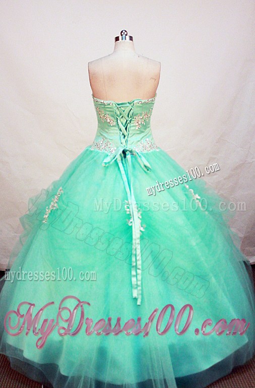 Popular Apple Green Strapless Beaded Bust Quinceanera Gown